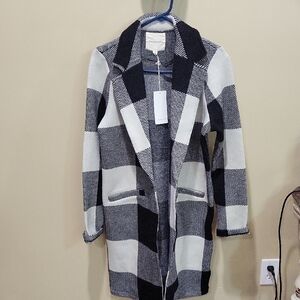 Kenzie Black and Ivory Plaid Coat